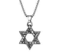 JewelryWe Men's Stainless Steel Necklace: Religious Israeli Jewish Star of David Hexagram Pendant Necklace Men's Faith Jewelry