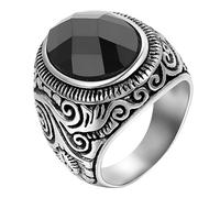 JewelryWe Mens Stainless Steel Ring: Classic Vintage Artificial Black Onyx Stone Rings Gothic Punk Biker Tiger Eye Signet Ring Bands for Valentines Day Fathers Day Anniversary