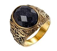 JewelryWe Mens Stainless Steel Ring: Classic Vintage Artificial Black Onyx Stone Rings Gothic Punk Biker Tiger Eye Signet Ring Bands for Valentines Day Fathers Day Anniversary