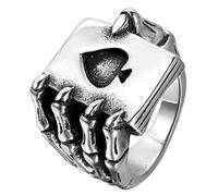 JewelryWe Mens Stainless Steel Ring, Gothic Skull Hand Claw Poker Playing Card, Black Silver,Size 11