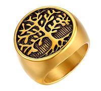 JewelryWe Men's Stainless Steel Ring Hollow Tree of Life Signet Ring Bands,Gold P1/2