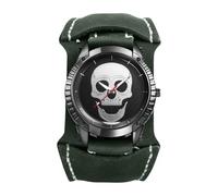 JewelryWe Men's Steampunk Leather Watches - Analog Quartz Gothic Skull Wide Cuff Watch Adjustable Genuine Leather Strap Wristwatch for Halloween