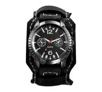 JewelryWe Men's Steampunk Leather Watches - Analog Quartz Gothic Triple Subdial Wide Cuff Watch Adjustable Genuine Leather Strap Wristwatch for Halloween