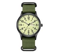 JewelryWe Men's Tactical Military Watch: Practical Date Day Luminous Arabic Numerals Green Nylon Strap White Large Dial Outdoor Watch for Men Mountaineering Night Riding Jewelry Gift