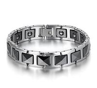 JewelryWe Men's Tungsten Carbide Bracelet, 12 mm Wide, Hexagon Link, Magnetic, Polished, Silver/Gold