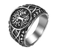 JewelryWe Men's Viking Signet Ring: Nordic Tree of Life Stainless Steel Celtic Knot Norse Biker Cocktail Party Jewelry Rings Sizes 8-13