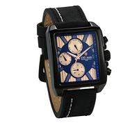 JewelryWe Mens Watch 3 Eyes Quartz Calendar Square Dial Leather Wrist Watch