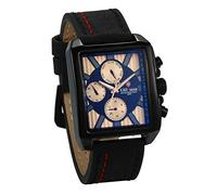 JewelryWe Mens Watch 3 Eyes Quartz Calendar Square Dial Leather Wrist Watch
