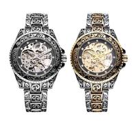 JewelryWe Men's Watch Vintage Skeleton Automatic Watch 36 Hours Power Reserve Automatic Mechanical Watch Men's Stainless Steel Automatic Watch with Luminous Hands, Diamond Scale & Rotating Bezel, 2