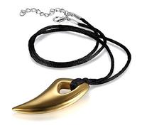 JewelryWe Mens Wolf Tooth Necklace: Stainless Steel Wolf Teeth Pendant with Adjustable Cord Chain Necklace for Birthday Christmas