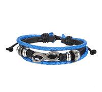 JewelryWe Mens Womens Leather Bracelet, Love Infinity Charm Bangle, Fit 8-10.4 inch, Black Blue Silver