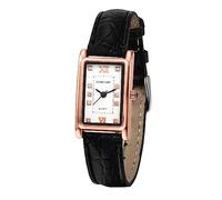 JewelryWe Mens Womens Quartz Watch Leather Strap Square Dial Roman Numerals Gift Black/Brown, Women's Black Rhinestone Watch Type 2, Strap