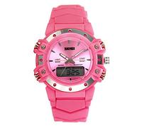 JewelryWe Mens Womens Sports Digital Dual Time Clocks Quartz Multifunctional Watch - Pink