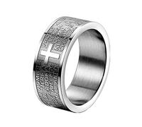 JewelryWe Mens Womens Stainless Steel Ring, Lord's Prayer Cross 8mm Band, Silver (Size L)