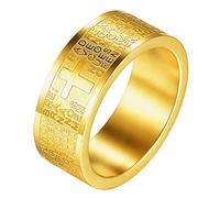 JewelryWe Mens Womens Stainless Steel Ring, Spanish Version Lord's Prayer Cross 8mm Rings Band,Gold(Size R)