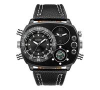 JewelryWe Military Dual Time Zone Watch for Men Big Dial Quartz Watch Cool Punk Leather Wristwatch, for Fathers Day