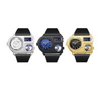 JewelryWe Military Three Time Zone Watch for Men Big Analog Digital Dual Display Dial Quartz Watch Cool Casual Leather Wristwatch