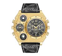 JewelryWe Military Watch for Men 2 Time Zone Big Quartz Watch Mens Leather Wrist Watch Cool Casual Sports Wirstwatch