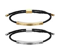 JewelryWe Motivational Tube Bracelet for Women, Don't LET The Hard Days Win Black Adjustable Braided Nylon Bangle Cuff with Stainless Steel Slider Inspirational Gift, Nylon