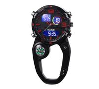 JewelryWe Multifunctional Clip on Watch: Digital Analog Dual Time Display LED Carabiner Watch Backpack Buckle Belt Fob Watches for Rock Climbing Doctors Nurses Chefs