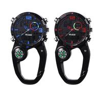 JewelryWe Multifunctional Clip on Watch: Digital Analog Dual Time Display LED Carabiner Watch Backpack Buckle Belt Fob Watches for Rock Climbing Doctors Nurses Chefs