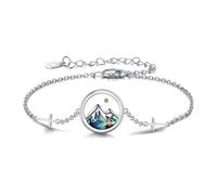 JewelryWe Mustard Seed Mountain Bracelet: Women Silver Cross Abalone Shell Christian Faith Inspirational Gift Stainless Steel Blue Round Inspirational Bracelets