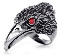 JewelryWe New Stainless Steel Hawk Eagle Ring, Mens Biker Engagement Wedding Band Black Silver Tone (with Gift Bag), L