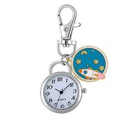 JewelryWe Novelty Key Chain Watch Stylish Cute Cartoon Space Pendant Key Ring Watch Silver Quartz Pocket Watch FOB Clip-on Watch