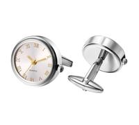 JewelryWe Novelty Watch Cuff Links: Round Silver Gold Working Functional Watch Sleeve Clock Watch Special Occasions Business Shirt Accessories