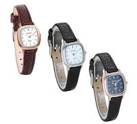 JewelryWe Pack of 3 Wholesale Fashion Womens Quartz Small Square Dial Leather Strap Classic Ladies Dress Watches