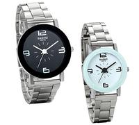 JewelryWe Pair of Men and Women's Classic Stainless Steel Analog Watches for Couple