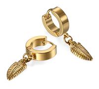 JewelryWe Pair of Stainless Steel Plain Tribal Feather Claw Golden