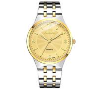 JewelryWe Pair of Watches Quartz Analogue Partner Friendship Watch Business Casual Watch with Gold Silver Stainless Steel Bracelet Valentine's Day Couple Gift for Men Women, Gold (men's watch),