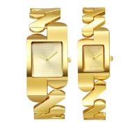 JewelryWe Pair of Watches Rectangular Partner Watches Analogue Quartz Couple Wristwatch Friendship Watch Men Women Casual Watch with Zigzag Metal Strap and Square Dial Gold/Silver, Gold - Couple