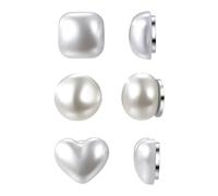 JewelryWe Pearl Magnetic Earrings Set: 3 Pairs Heart Square Round White Faux Pearl Non Pierced Clip On Earring Jewelry for Women
