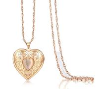 JewelryWe Personalised Photo Locket Necklace: Womens Exquisite Oval Heart Locket Engravable Pendant Necklace with Picture Keepsake Memorial Jewellery Birthday Christmas