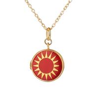 JewelryWe Personalized Enamel Locket Necklace: Sun Pattern Gold Plated Jewelry for Women Dainty Preppy Locket Pendant for Mother Sisters Friends