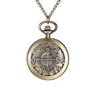 JewelryWe Pocket Watch, Antique Bronze Pocket Watch with Three Dimensional Carved Pattern Box Simple and Fashion Arabic Numerals Scale Dial