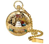 JewelryWe Pocket Watch for Men Women, Flowers and Butterflies, Tree of Life, Bronze Color, Ctena Long Pendant Necklace, Gold Tree