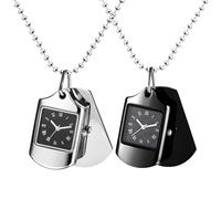 JewelryWe Pocket Watch Personalised Necklace with Dog Tag Analogue Quartz Chain Watch Roman Numerals Rectangular Military Watch Dog Tag Pendant with Engraving Soldier Chain Unisex, Set of 2