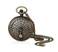 JewelryWe Pocket Watches for Men: Unisex Peacock Skeleton Vintage Bronze Steampunk Hollow Quartz Analog Arabic Numerals Women Chain Necklace Hunter Watch