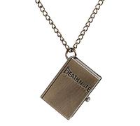 JewelryWe Pocket Watches for Men: Vintage Death Note Bronze Skull Dial Quartz Halloween Notebook Locket Pendant Square Case Unisex Necklace Watch