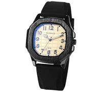 JewelryWe Polygonal Square Men's Watch: Black Fashion Eco-Friendly Silicone Strap Analog Quartz Globe Pattern Dial Men's Jewelry Watch