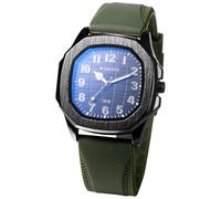 JewelryWe Polygonal Square Men's Watch: Green Fashion Eco-Friendly Silicone Strap Analog Quartz Globe Pattern Dial Men's Jewelry Watch