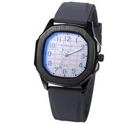 JewelryWe Polygonal Square Men's Watch: Grey Fashion Eco-Friendly Silicone Strap Analog Quartz Globe Pattern Dial Men's Jewelry Watch