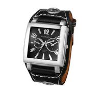 JewelryWe Punk Leather Cuff Watch - Men Steampunk Large Square Analog Quartz PU Band Big Dial Rock Biker Vintage Style Wristwatch