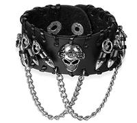 JewelryWe Punk Pu Leather Skull Bullet Lion Dragon Charm Wide Bracelet Wristband Adjustable 7.8inch