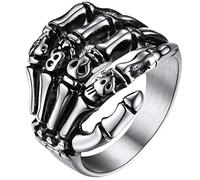 JewelryWe Punk Skull Ring Bands Gothic Skull Hand Claw Stainless Steel Rings for Men Women