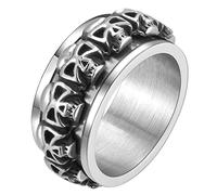 JewelryWe Punk Skull Rings for Men Fidget Spinner Rings Vintage Punk Gothic Biker Rings Mens Statement Bands