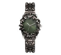 JewelryWe Punk Y2K Black Watch: Men Analog Quartz Alloy Wristwatch with Luminous Hands Date Removable Band Dark No Marker Dial Casual Gothic Steampunk Style